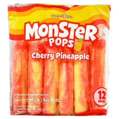Budget Saver Cherry Pineapple Monster Pops, 3.0 fl oz, 12 count