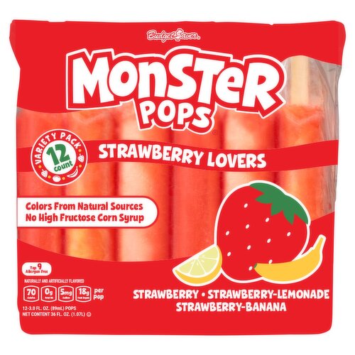 Budget Saver Strawberry Lovers Monster Pops Veriety Pack, 3.0 fl oz, 12 count
