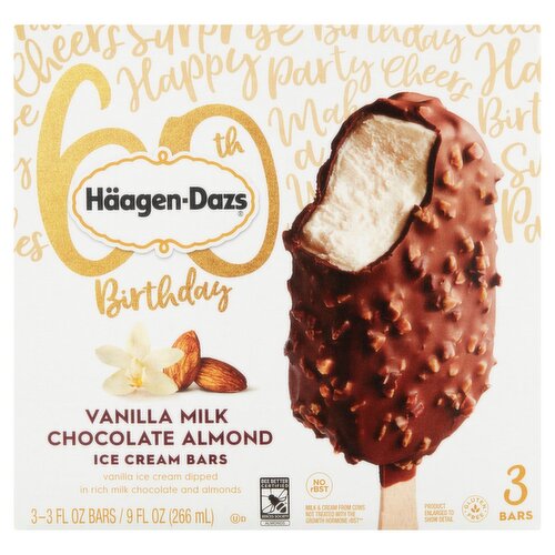 Häagen-Dazs 60th Birthday Vanilla Milk Chocolate Almond Ice Cream Bars, 3 fl oz, 3 count