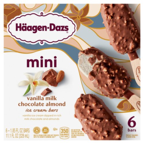 Häagen-Dazs Mini Vanilla Milk Chocolate Almond Ice Cream Bars, 1.85 fl oz, 6 count