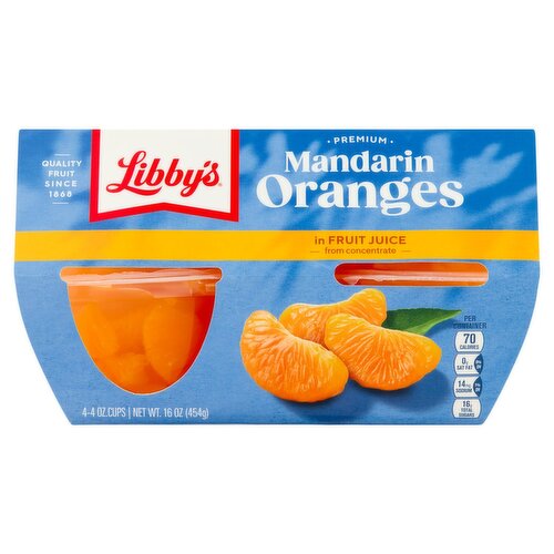 Libby's Premium Mandarin Oranges in Fruit Juice from Concentrate, 4 oz, 4 count