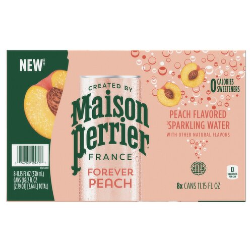 Maison Perrier Peach Flavored Sparkling Water, 11.15 fl oz, 8 count