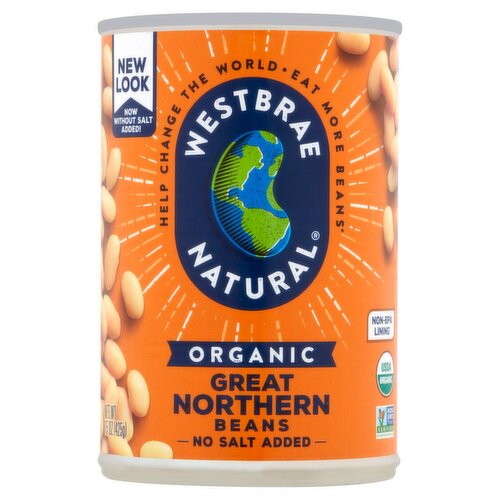 Westbrae Natural Organic No Salt Added Great Northern Beans, 15 oz