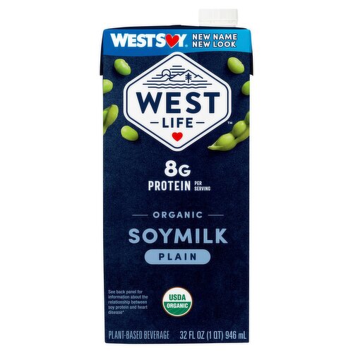 West Life Organic Plain Soymilk Plant-Based Beverage, 32 fl oz