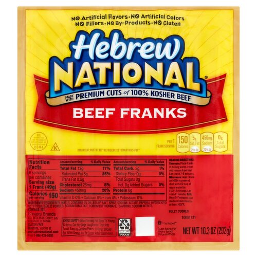 Hebrew National Beef Franks, 6 count, 10.3 oz