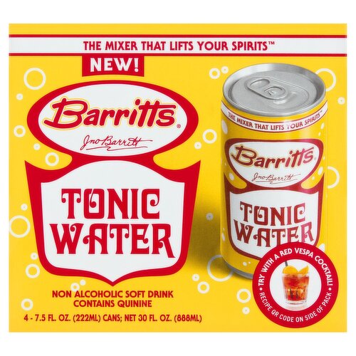 Barritts Tonic Water Non Alcoholic Soft Drink, 7.5 fl oz, 4 count