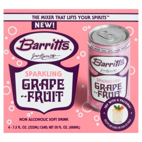 Barritis Sparkling Grape Fruit Non Alcoholic Soft Drink, 7.5 fl oz, 4 count