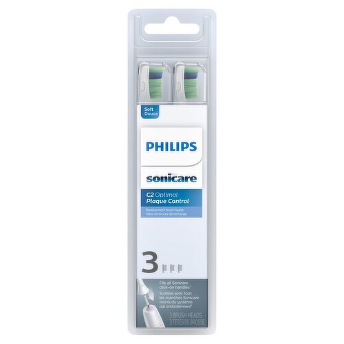 Philips Sonicare C2 Optimal Plaque Control Soft Replacement Toothbrush Heads, 3 count