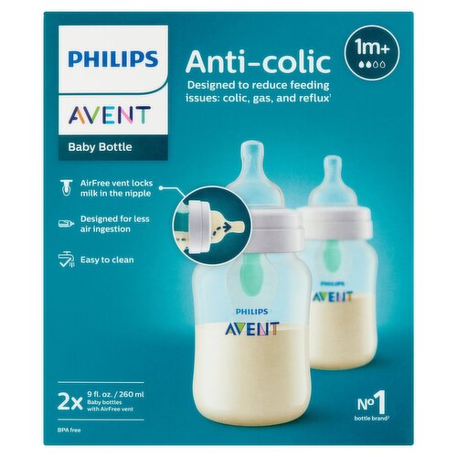Philips Avent Anti-Colic 9 Fl Oz Baby Bottle, 1 m+, 2 count