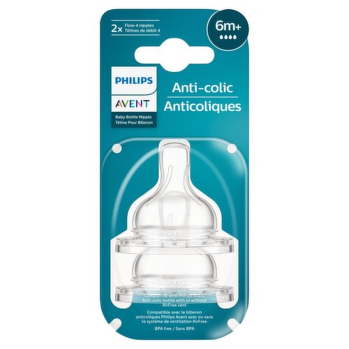 Avent Anti-Colic Baby Bottle Nipple, Flow 4, 6m+, 2 count