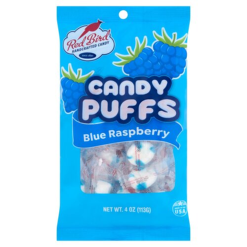 Red Bird Candy Puffs Blue Raspberry Handcrafted Candy, 4 oz