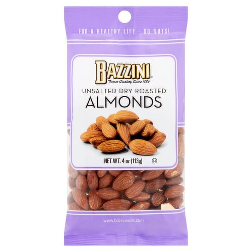 Bazzini Unsalted Dry Roasted Almonds, 4 oz