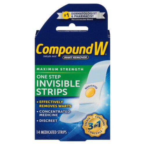 Compound W Maximum Strength One Step Invisible Strips Wart Remover, 14 count