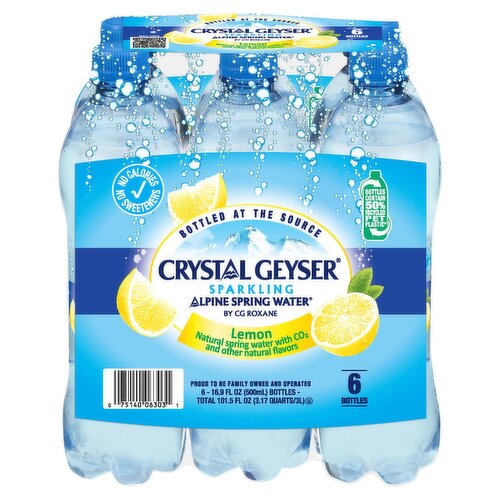 CG Roxane Crystal Geyser Lemon Sparkling Alpine Spring Water, 16.9 fl oz, 6 count