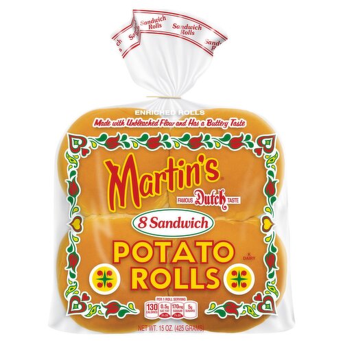 Martin's Sandwich Potato Rolls, 8 count, 15 oz