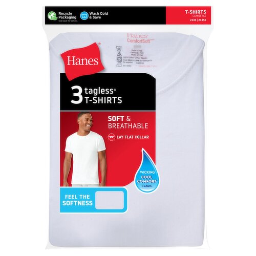 Hanes ComfortSoft Soft & Breathable White Tagless T-Shirts, 3 count