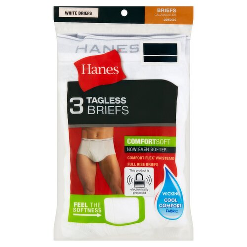 Hanes Mens White Tagless Briefs, 2XL, 3 count