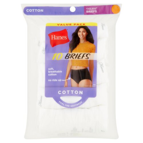 Hanes Ladies Cotton Tagless Briefs Value Pack, Size 10, 10 count