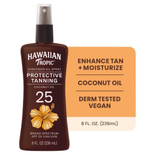 Hawaiian Tropic Protective Tanning Broad Spectrum Sunscreen Oil Spray, SPF 25, 8 fl oz