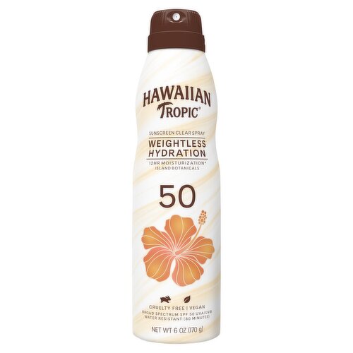 Hawaiian Tropic Weightless Hydration Broad Spectrum Sunscreen Clear Spray, SPF 50, 6 oz