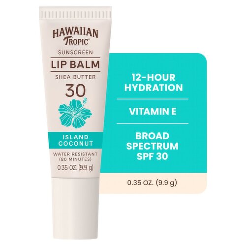 Hawaiian Tropic Island Coconut Broad Spectrum UVA / UVB Sunscreen Lip Balm, SPF 30, 0.35 oz