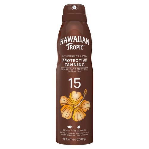 Hawaiian Topic Protective Tanning Broad Spectrum SPF 15 UVA / UVB Sunscreen Dry Oil Spray, 6.0 oz