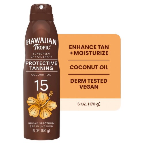Hawaiian Tropic Protective Tanning Broad Spectrum UVA / UVB Sunscreen Dry Oil Spray, SPF 15, 6.0 oz