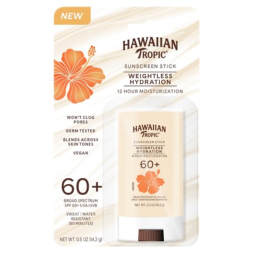 Hawaiian Tropic Weightless Hydration Broad Spectrum Sunscreen Stick, SPF 60+, 0.5 oz
