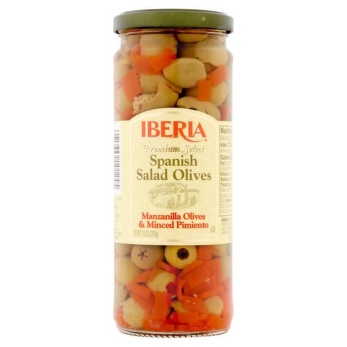 Iberia Premium Select Manzanilla Olives & Minced Pimiento Spanish Salad Olives, 10 oz