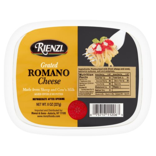 Rienzi Grated Romano Cheese, 8 oz