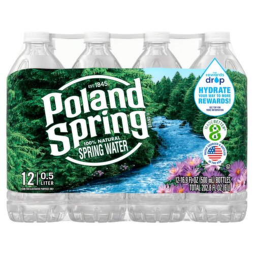 Poland Spring 100% Natural Spring Water, 16.9 fl oz, 12 count