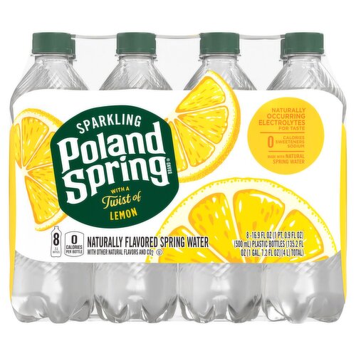 Poland Spring Lemon Sparkling Water, 16.9 fl oz, 8 count