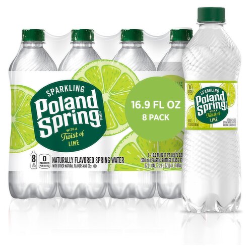 Poland Spring Lime Sparkling Water, 16.9 fl oz, 8 count