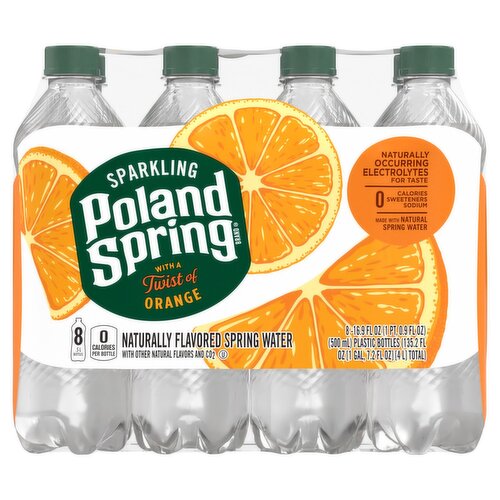 Poland Spring Sparkling with a Twist of Orange Spring Water, 16.9 fl oz, 8 count