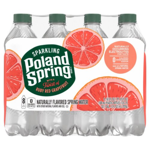 Poland Spring Sparkling Spring Water with a Twist of Ruby Red Grapefruit, 16.9 fl oz, 8 count