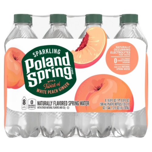 Poland Spring Sparkling Water, White Peach Ginger, 16.9 oz. Plastic Bottles (8 Count)