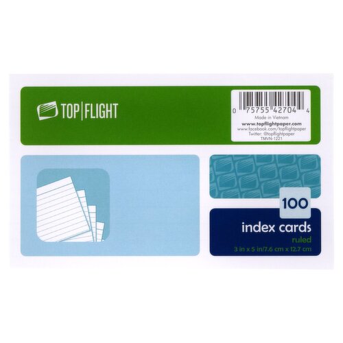 Top Flight Ruled Index Cards, 100 Count