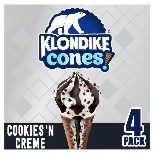 Klondike Cookies 'N Cream Frozen Dairy Dessert Cones, 3.75 fl oz, 4 count