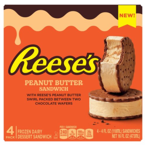 Reese's Peanut Butter Frozen Dairy Dessert Sandwich, 4 fl oz, 4 count