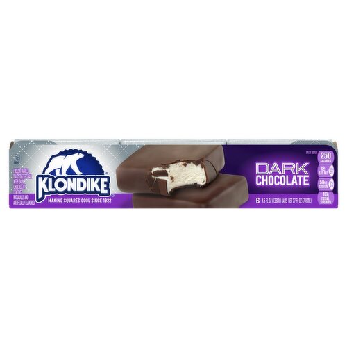 Klondike Dark Chocolate Frozen Vanilla Dairy Dessert Bar, 4.5 fl oz, 6 count