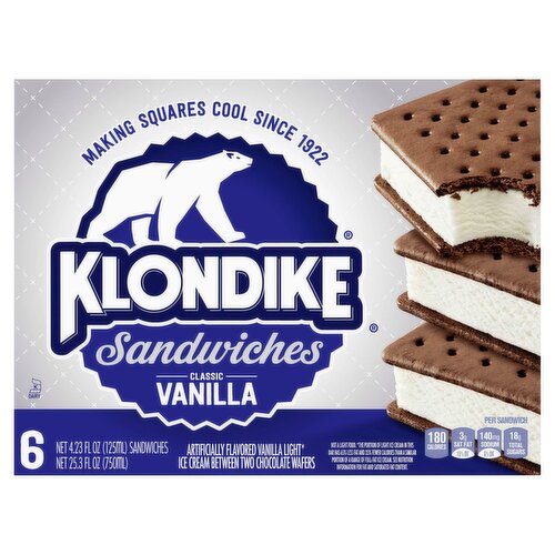 Klondike Ice Cream Sandwiches Vanilla 4.23 fl oz, 6 Count