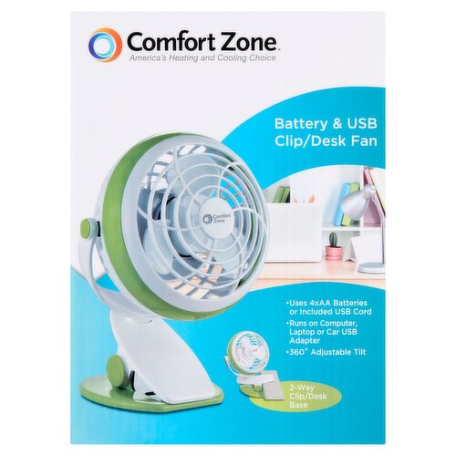 Comfort Zone Battery & USB Clip/Desk Fan