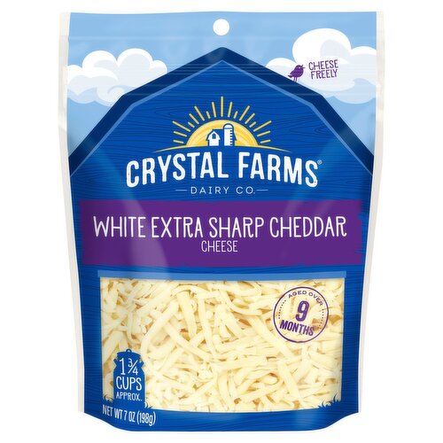 Crystal Farms Shredded White Extra Sharp Cheddar Cheese, 7 oz