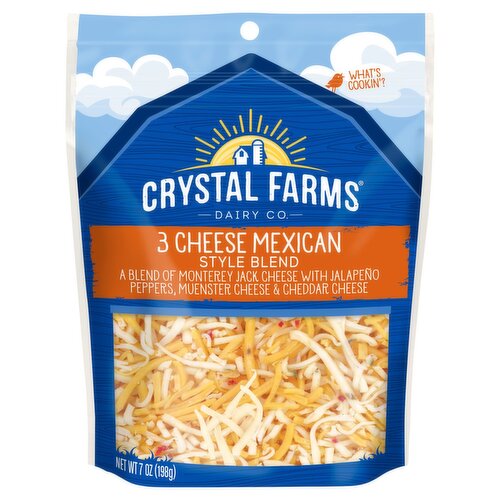 Crystal Farms Shredded 3 Style Blend Cheese Mexican, 7 oz