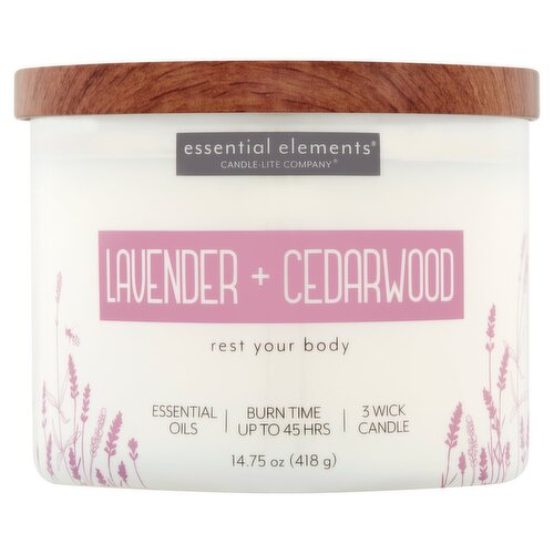 Candle-Lite Essential Elements Lavender + Cedarwood Candle, 14.75 oz