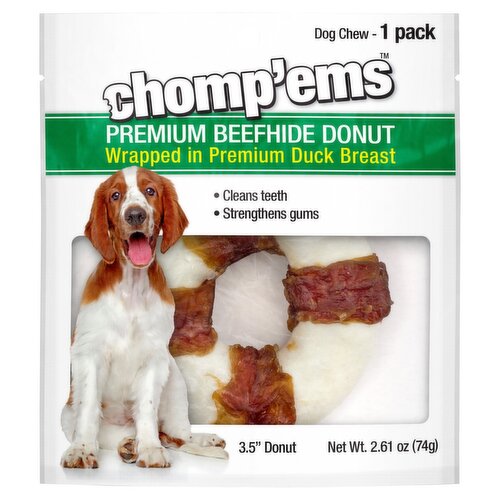 Chomp'ems Premium Beefhide Donut Wrapped in Premium Duck Breast Dog Chew 3.5" Donut