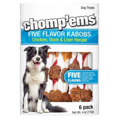 Chomp'ems Chicken, Duck & Liver Recipe Five Flavor Kabobs Dog Treats, 6 count, 4 oz