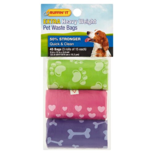 Ruffin' It Extra Heavy Weight Pet Waste Bags, 45 count