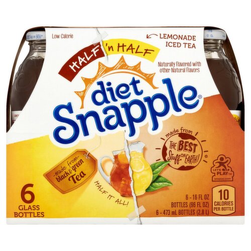 Diet Snapple Half 'n Half Lemonade Iced Tea, 16 fl oz, 6 count