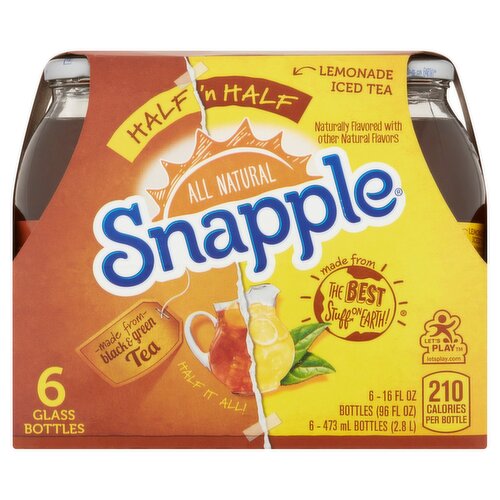 Snapple Half 'n Half Lemonade Iced Tea, 16 fl oz, 6 count